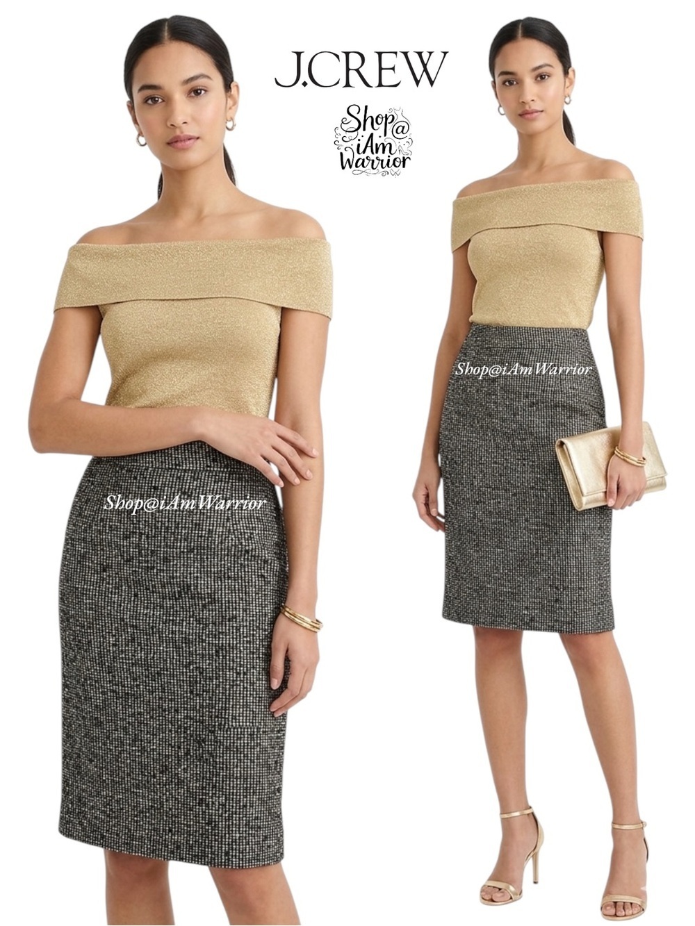 J.Crew nubby metallic tweed pencil skirt *shop@iamwarrior
